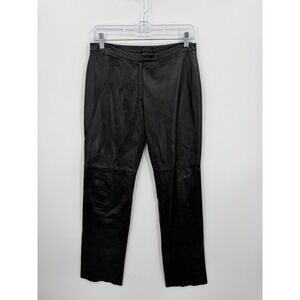 BCBG Max‎ Azria Leather Pants Women 4 Black Straight Leg Mid Rise Trousers